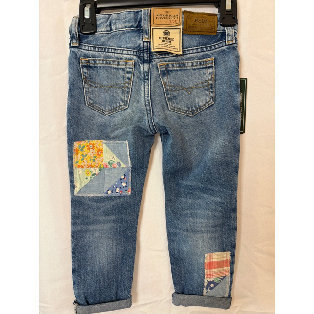 Girls Polo Country Ralph Lauren Astor Slim Boyfriend Patchwork Jeans 3T NWT - Picture 2 of 6